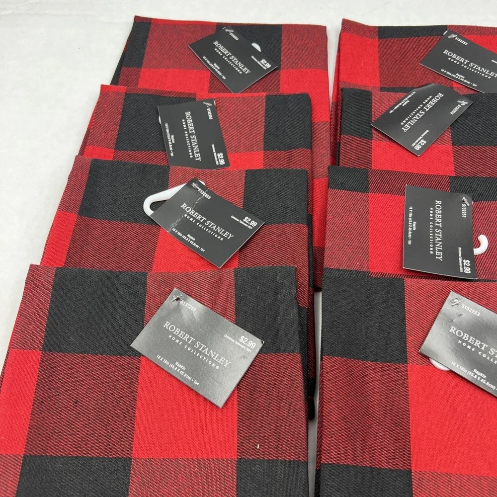 8 Plaid Dinner Cloth Napkins‎ Red Black  Christmas 18X18